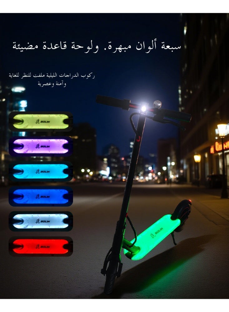 بولين سكوتر كهربائي قابل للطي بضغطة زر واحدة، مزود بإضاءة سباعية الألوان، ودواسات من سبائك البولي كربونات متغيرة الألوان، وأدوات تحكم ذكية، ومحرك بقوة 350 واط، وسرعات تتراوح بين 20 و45 كم/ساعة، وإطارات مقاس 8.5 بوصة، وهيكل من سبائك الألومنيوم، وبطارية 7.8 أمبير/ساعة. مناسب للبالغين والمراهقين. - Image 2